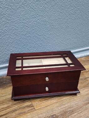 Kmart Wooden Jewelry Box Reddish Brown Cream